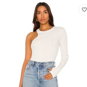 Agolde Bea Cutaway Bodysuit. Asymmetrical Ribbed Bodysuit Size Medium in White